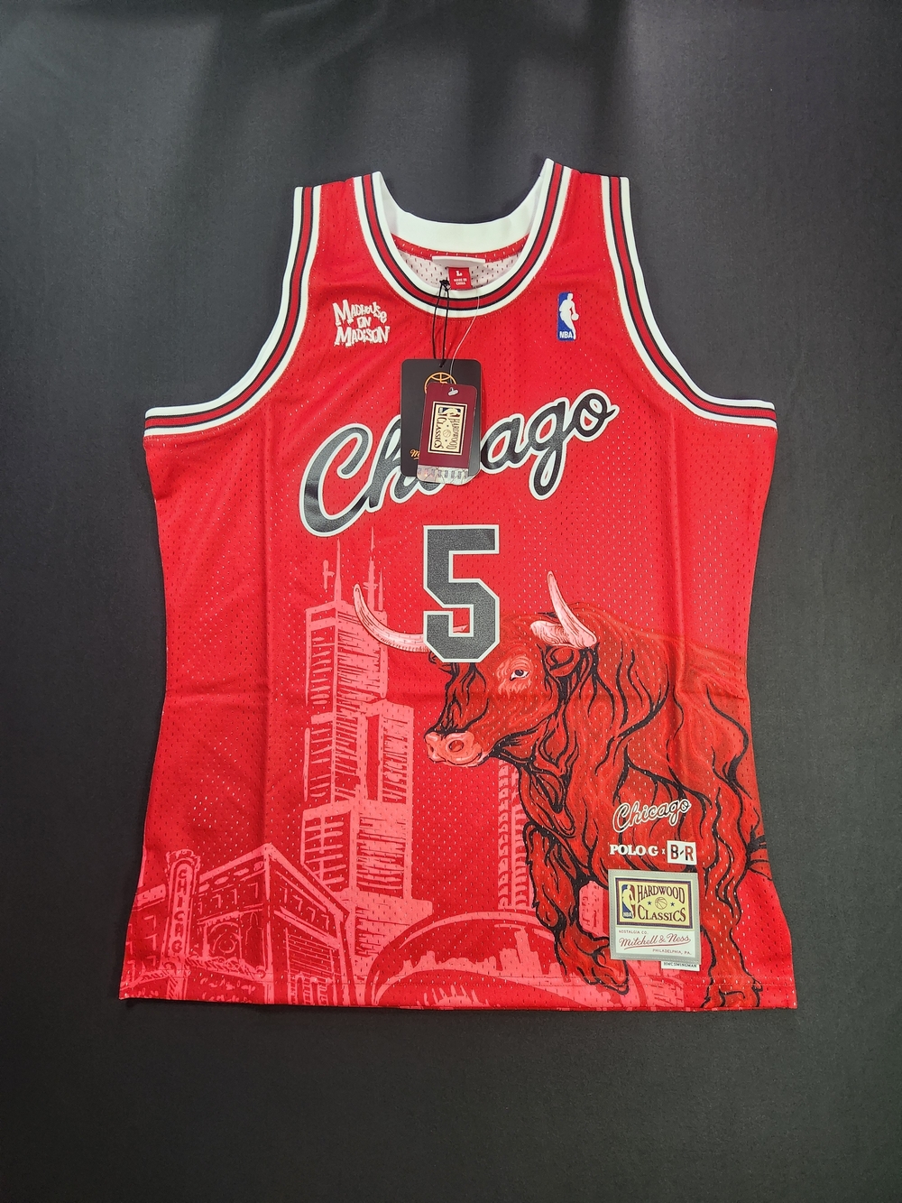 Mitchell & Ness Red Chicago Bulls Graphic Basketball Jersey - Number 5